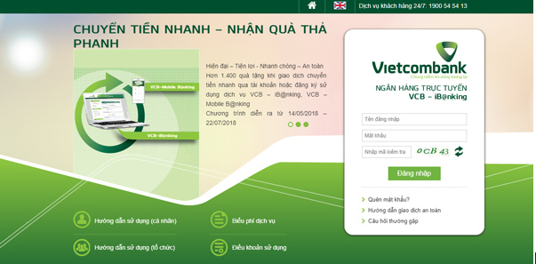Ngân hàng trực tuyến Internet banking Vietcombank